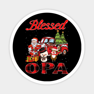Blessed Opa Red Plaid Christmas Magnet